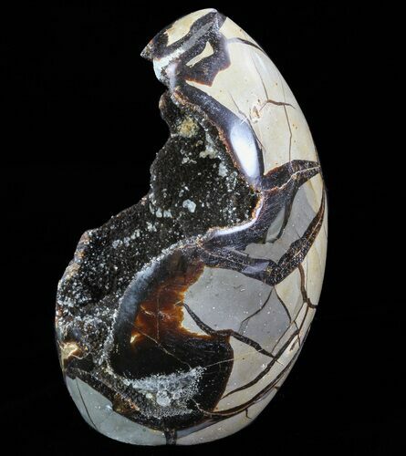 Polished Septarian Geode Sculpture - Black Crystals #73139